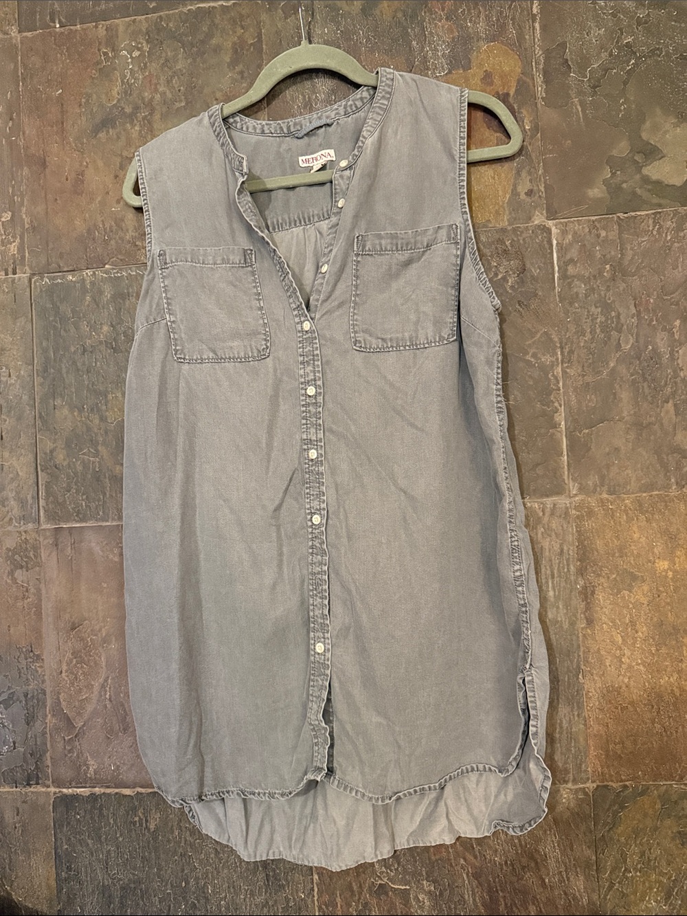 Merona Sleeveless Chambray Button-Down Tunic - Light Grey